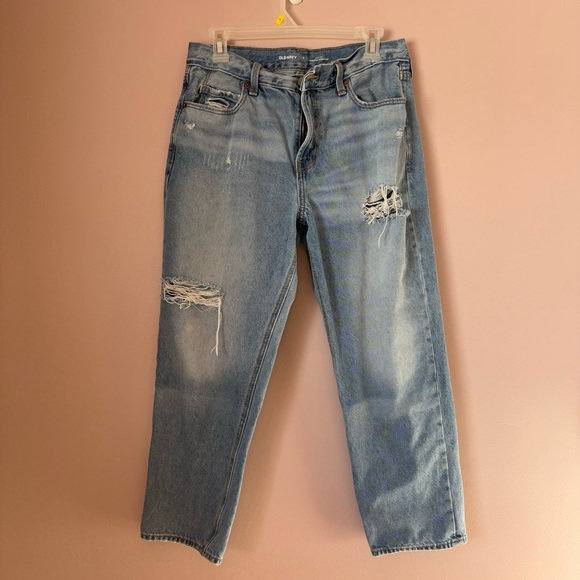 ❤️Old Navy Light Blue High Rise Slouchy Straight Jeans with Distressing - Picture 1 of 5